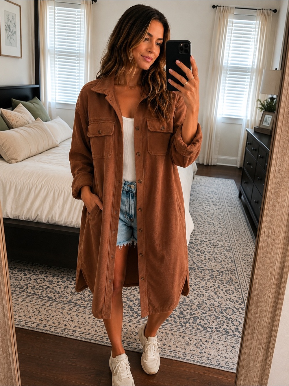 ADORA Chestnut Brown Longline Utility Shacket NWOT
